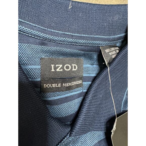 IZOD Polo New Double Mercerized Blue Shirt Mens M Blue Striped Collared Cuffed - Picture 3 of 5